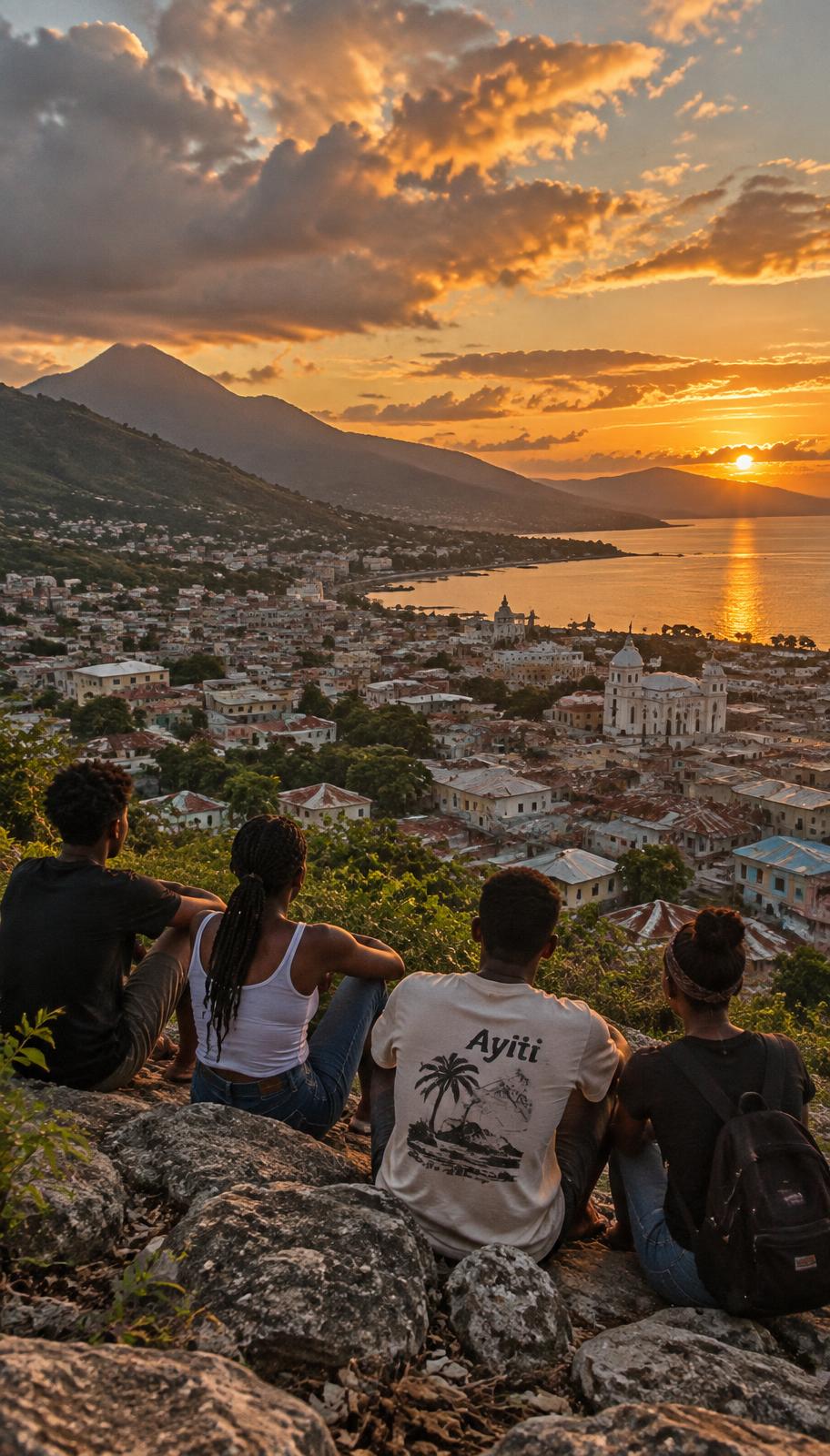 Placeholder — group overlooking Cap-Haïti at golden hour, seen from behind