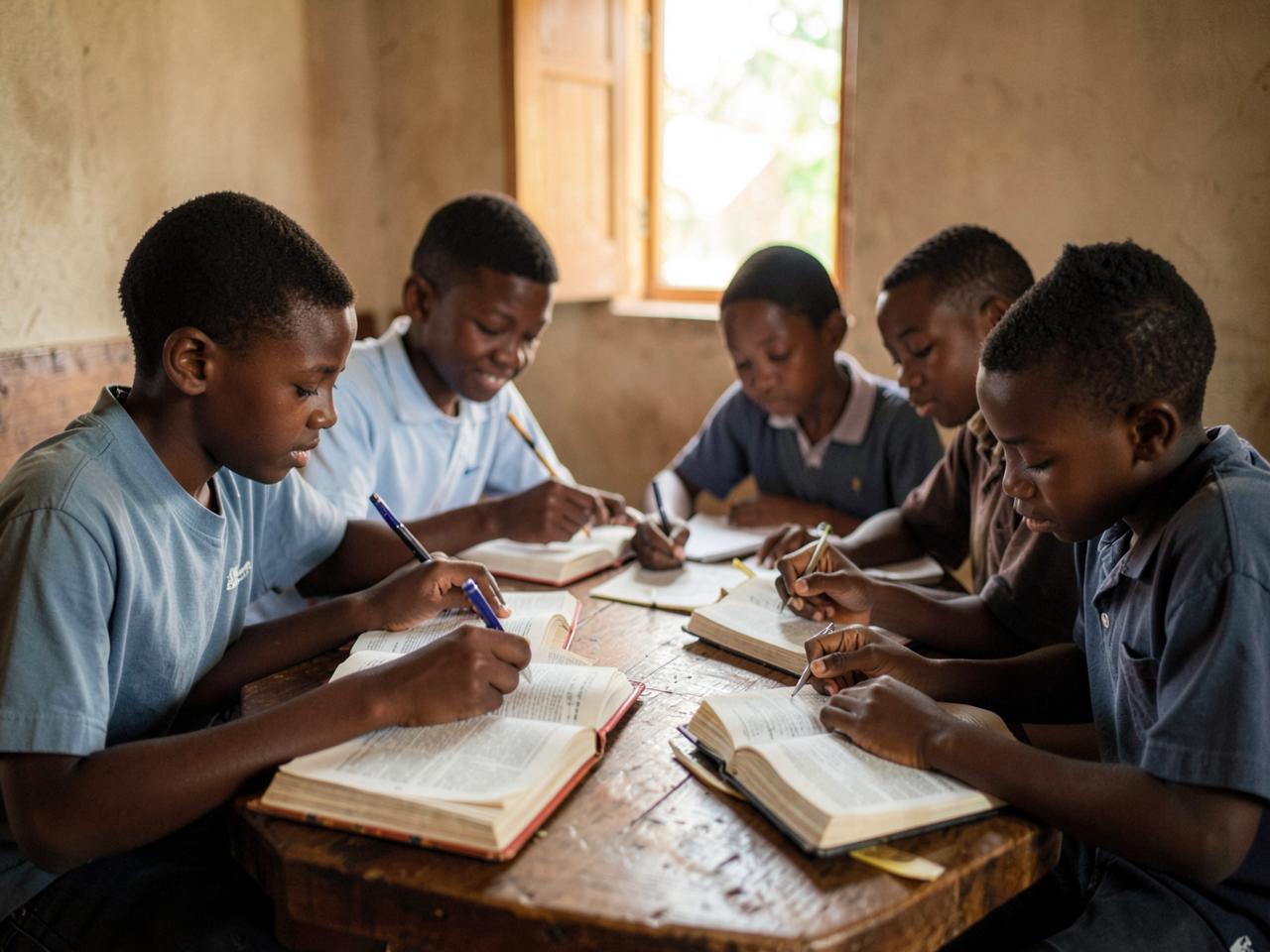Placeholder — students studying open Bibles around a table