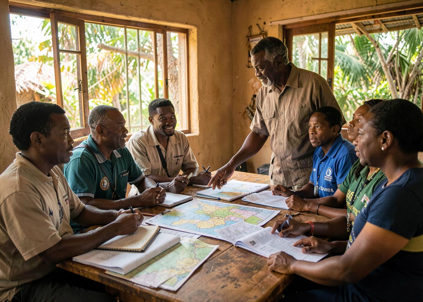 Placeholder — Haitian ministry leaders leading a planning meeting with volunteers around a table