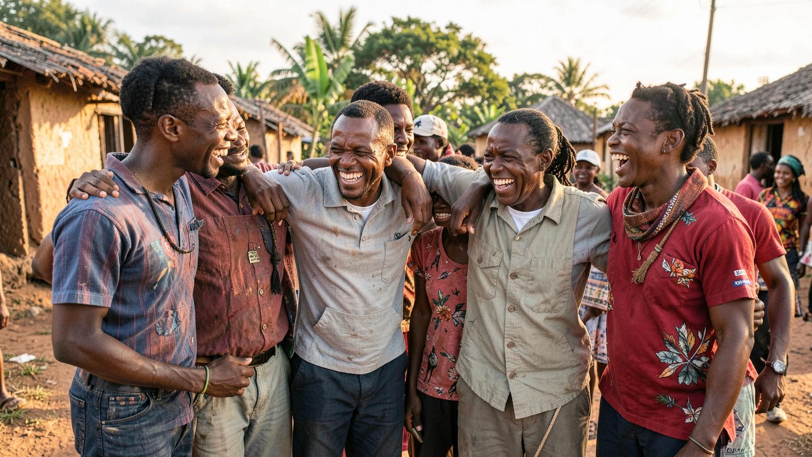 Placeholder — Haitian staff and volunteers laughing together after a day of service